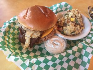 Cowboy burger! Don’t care for any of the sides but fries though.   at Bean Vegan Cuisine in Charlotte