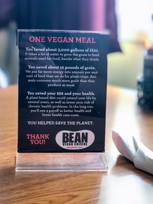 Go Vegan —> For the animals, your health, + planet earth at Bean Vegan Cuisine in Charlotte