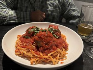 Linguine and meatballs  at Cassarino's in Providence