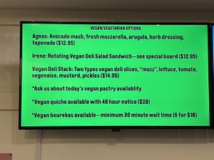 Changing vegan options- December 2023 at The HoneyBirch Bakehouse in Cleveland
