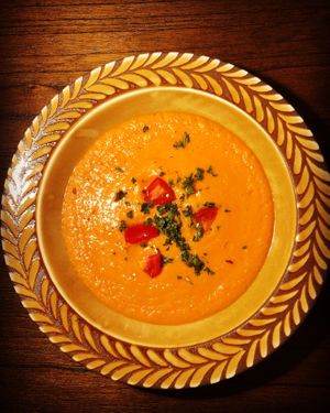 Soup of the day (creamy garlic tomato soup) with a silica of organic whole wheat bread ¥650+tax  at VEGANIZED in Chiba