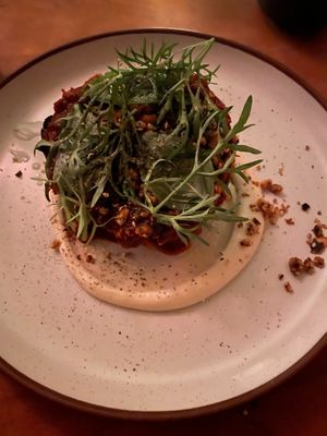 Eggplant with harissa yogurt and dukkah at Pietramala in Philadelphia