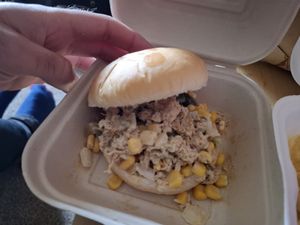 Tuna sandwixh at Badly Drawn Cat Cafe and Gallery in Orkney Islands