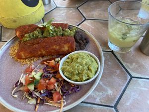Vegan enchilada and chilli/cucumber margarita   at Miss Margarita in Byron Bay