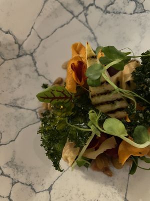 Starter of roasted garden veg with tofu  at Longueville Manor in Jersey