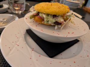 Vegan arepa - small but glorious at Restaurante Céu in Faro
