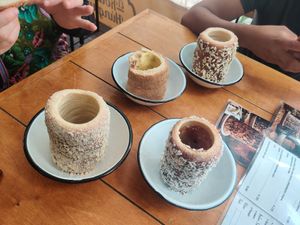 Cinnamon, almonds, coco and mazapan ! All vegan :) at El Rollito Hungaro in Mexico City