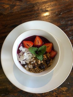 Smoothies with local fruits-papaya, banana, dragon, mango at Chakra Tavern in Tabanan
