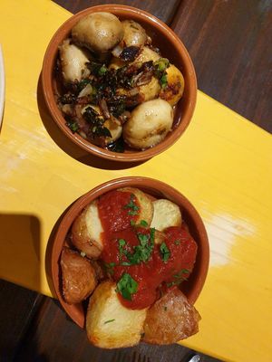 Champinones $15.00, Bravas de Patatas $15.00 at Carca in Moss Vale