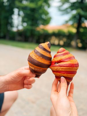 Chocolate and raspberry croissants  at Pasticceria Flego in Verona