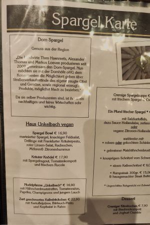 Vegan options: asparagus menu April 2025 at Haus Unkelbach in Cologne