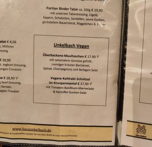 Vegan options at Haus Unkelbach in Cologne