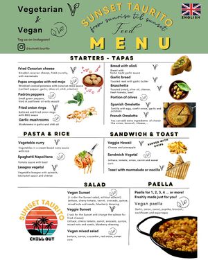 Sunset menu at Sunset Taurito Restaurant & Cocktail Bar in Gran Canaria
