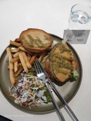 Soy fillet burger at Six Spring Vegetarian Cafe in Penang