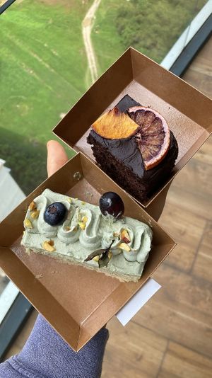 Brownie and Pistachio cake. Ultra good  #Veganuary at Six Spring Vegetarian Cafe in Penang