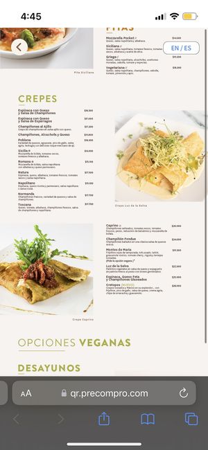 Menú vegetariano p2  at Crepes & Waffles -  Parque de la 93 in Bogota