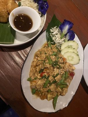 Pad Bai Ka Pow (holy basil, tofu, onions) with no chili  at Where Else Garden Eatery & Bar in Krabi