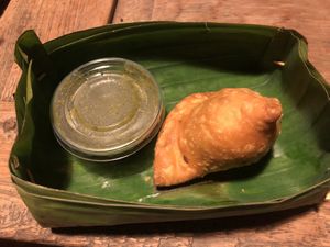 with very spicy sauce!  at Hommie Samosas  - Pai in Pai