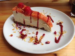 Peach and raspberry cheese cake @ Wild Food Cafe, London at Wild Food Cafe in London