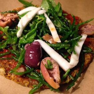 raw pizza  at Wild Food Cafe in London