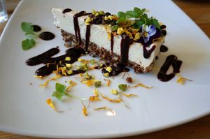 Cheesecake w/Blueberry sauce at Wild Food Cafe in London