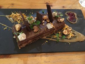Raw caramel/chocolate slice  at Wild Food Cafe in London