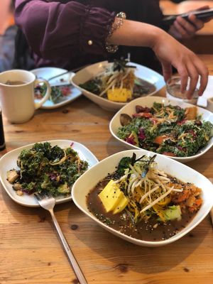 Wabi-Sabi Salad and Chickpea Tofu Ramen Bowl - yum!! at Wild Food Cafe in London