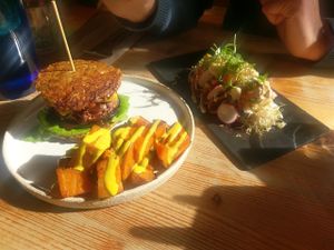 don't come if you are hungry. see my hand next to it... at Wild Food Cafe in London