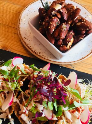Tortillas (bottom) and sweet potato wedges (top) at Wild Food Cafe in London