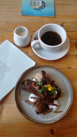banana bread and coffee with coconut milk🌱 at Wild Food Cafe in London