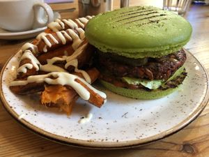 Delicious raw burger  at Wild Food Cafe in London
