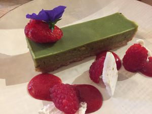White Chocolate Pistachio With Raspberries at Wild Food Cafe in London