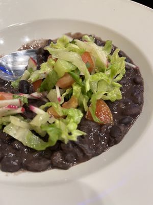 Good old fashioned black beans with a delicious mango salad  at The Adelitas Mexican Restaurant in Chicago