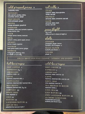 Menu page 3  at Alchemy Juice Co & Market in West Palm Beach