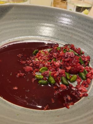 Raspberry coulis   at Olive Tree Restaurant in Bath