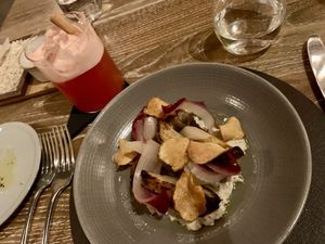 One of the seasonal starters with a lovely mocktail.  at The Clockspire in Sherborne