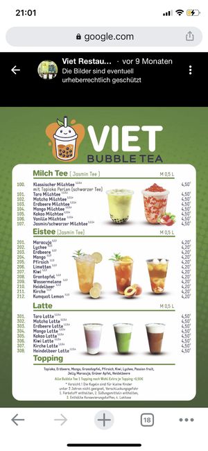 Vegane Bubble Teas werden außerdem angeboten   at Viet Bistro in Heinsberg