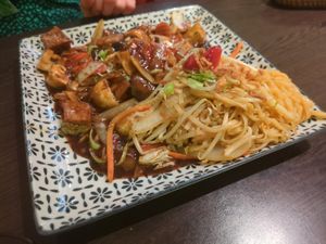 87 - Fried tofu with peanut curry (noodles instead of rice, vegetarian) at Viet Bistro in Heinsberg