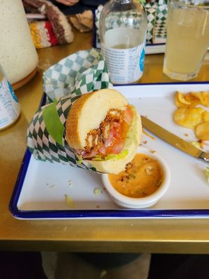 Mushroom po’boy half  at Golden Goods Sandwich & Bake Shop in Hood River