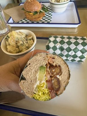T-BLAT with side of tahini potato saladd  at Golden Goods Sandwich & Bake Shop in Hood River
