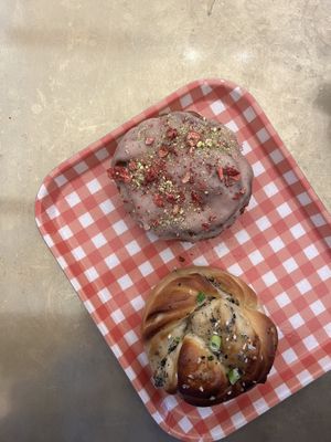 Everything bagel and pistachio bun   at Golden Goods Sandwich & Bake Shop in Hood River