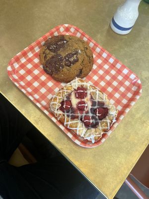 Raspberry danish and chocolate chip cookie  at Golden Goods Sandwich & Bake Shop in Hood River