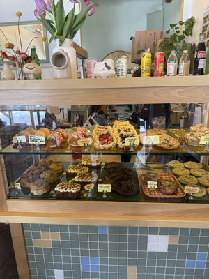 Stacked vegan pastry case  at Golden Goods Sandwich & Bake Shop in Hood River