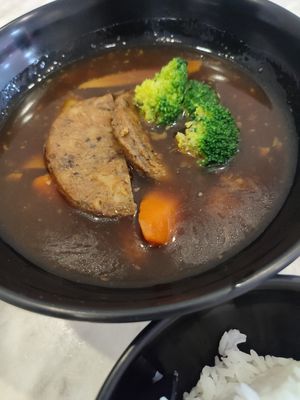Vege Beef Soup with Rice, ginger taste in thick soup sauce, flavours penetrates into the potato and carrots 🥕,  great for cold day and menstrual period. at Mito - 米多 in Kuching