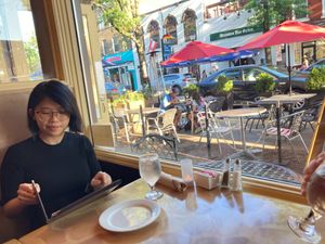 Inside, with view of outdoor seating at The Pita House in Alexandria