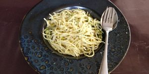 Asparagus spaghettini at Habitat Bar & Veg Restaurant in Koh Lanta