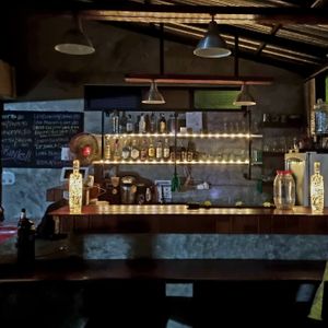 The bar area at night at Habitat Bar & Veg Restaurant in Koh Lanta