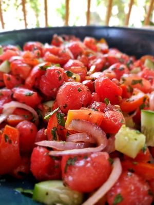 Deconstructed Watermelon Gazpacho Salad at Habitat Bar & Veg Restaurant in Koh Lanta