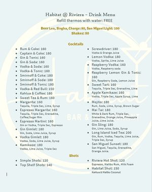 Drink Menu at Habitat Bar & Veg Restaurant in Koh Lanta