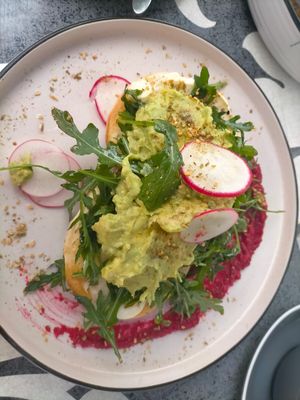 Bagel with avo and dukka (minus feta/cream cheese)  at Cafe Botannix in Whangarei
